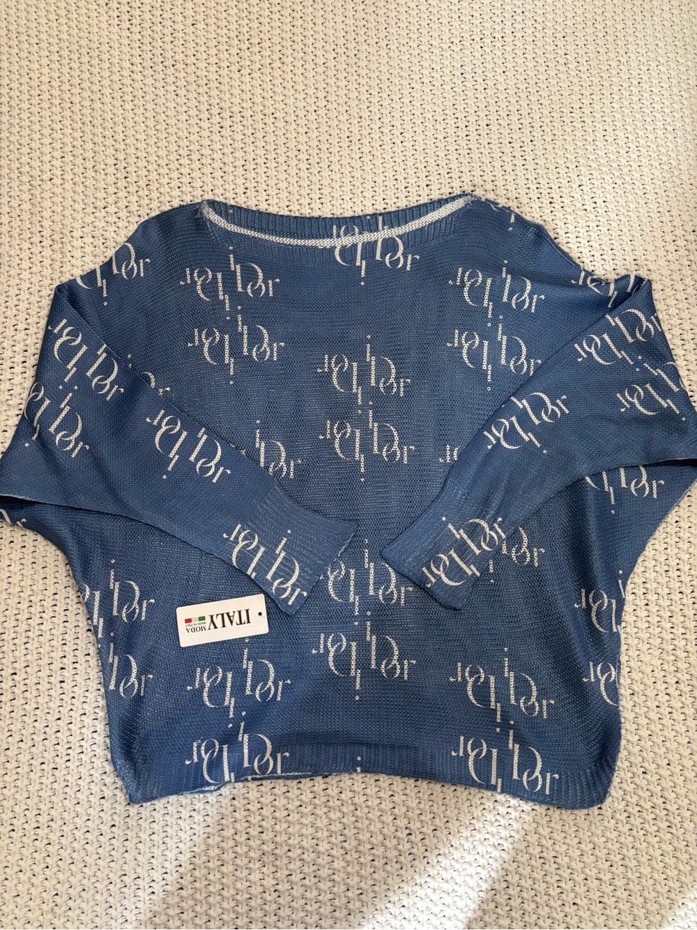 NWT Italy Moda Blue Monogram Knit Pullover Sweater Made in Italy